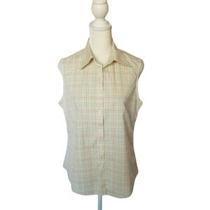 Brooks Brothers sleeveless stretch plaid button down blouse